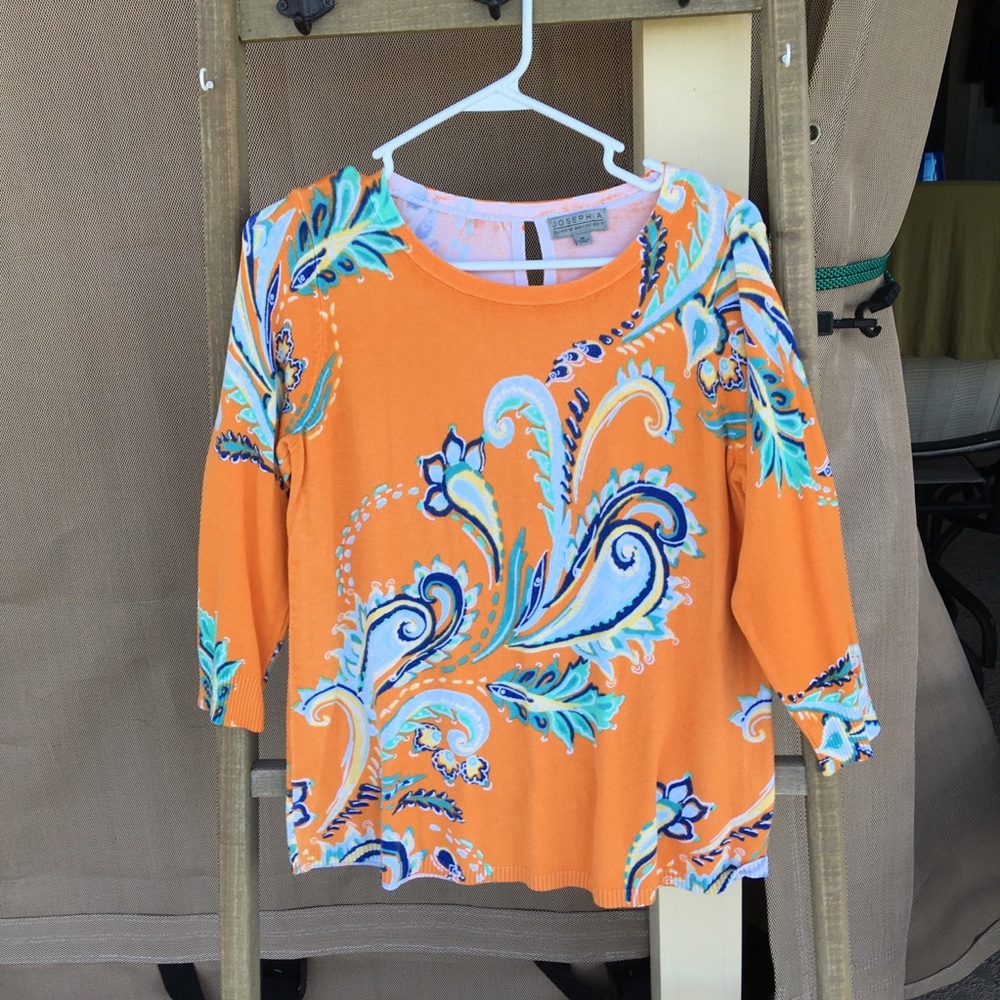 Joseph A Grandmacore Vibrant Floral 3/4 Sleeve Top Keyhole Orange